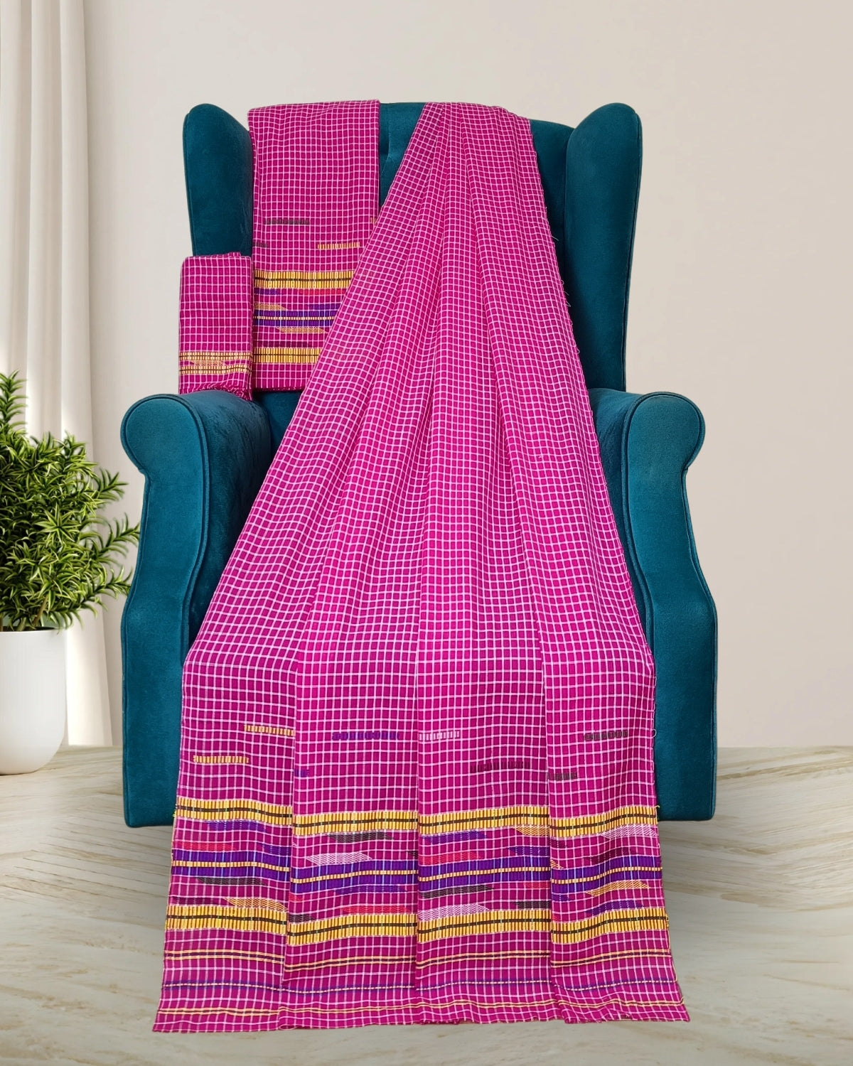 Pajok design Mising mekhela sador -Pink