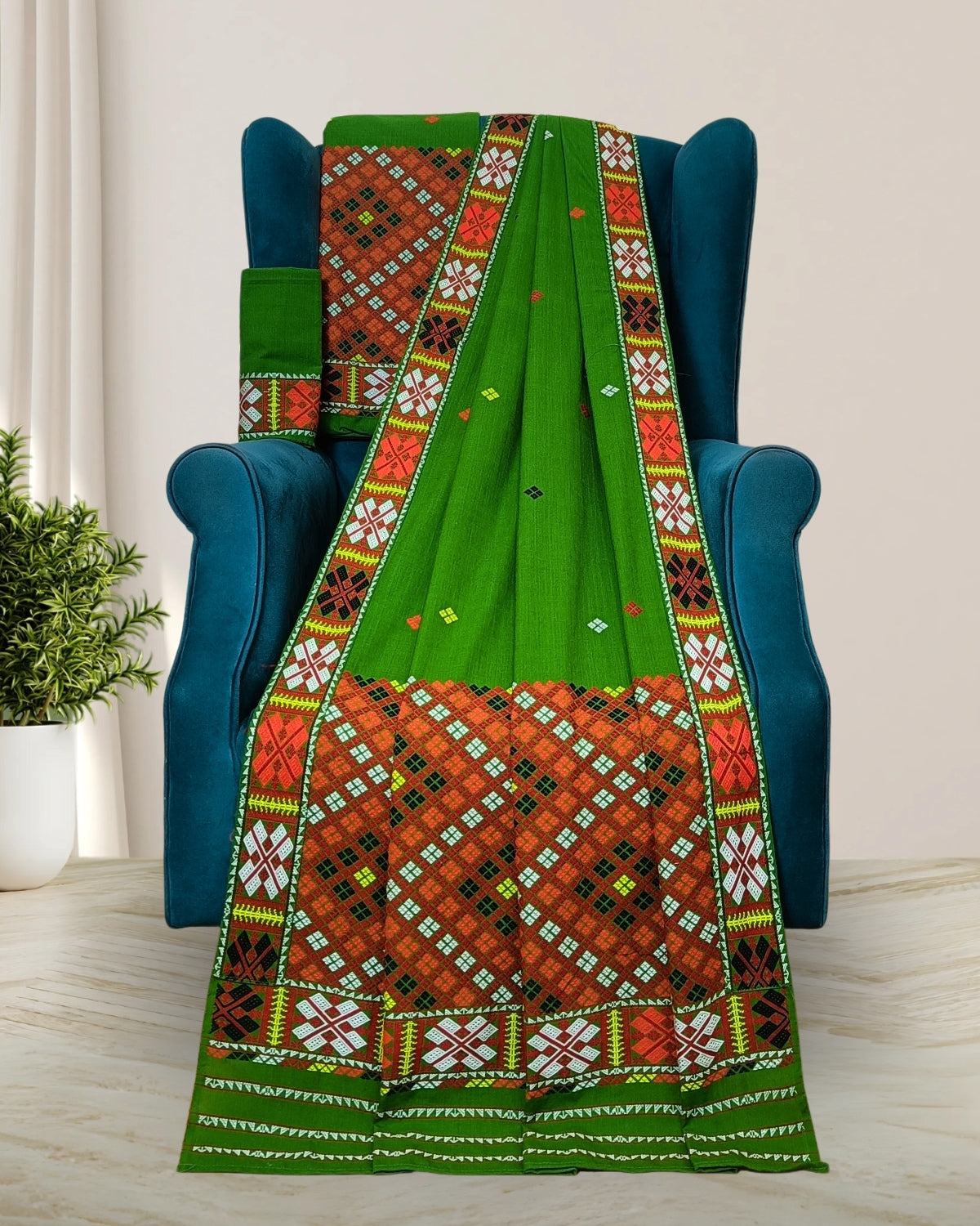Green padmini cotton Mising mekhela sador 