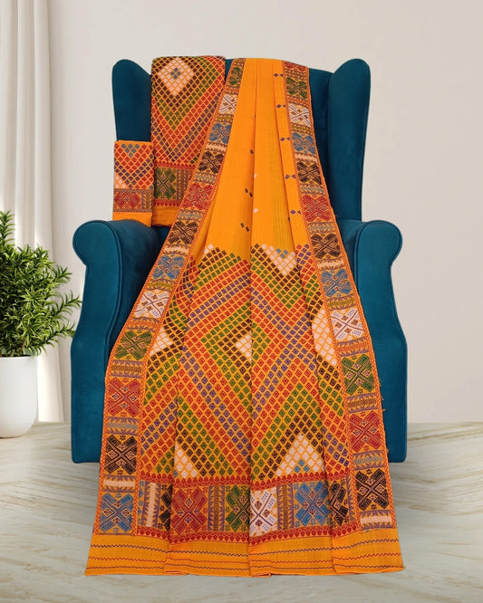 Orange padmini cotton Mising mekhela sador