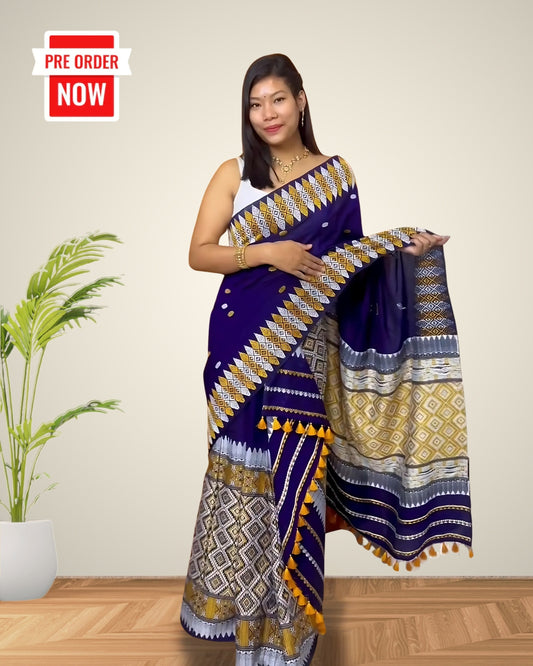 Midnight Blue padmini cotton mekhela sador with designer motifs