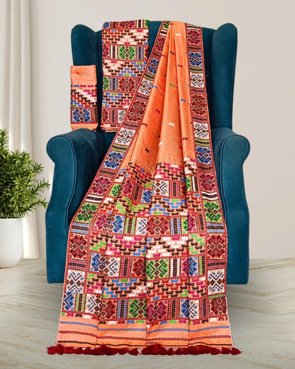 Orange tussar silk x mulberry silk mekhela sador