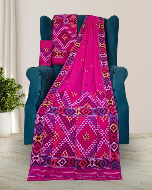 Rani pink padmini cotton Mising mekhela sador