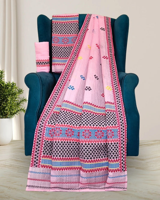Pink semi nuni Mising Mekhela sador