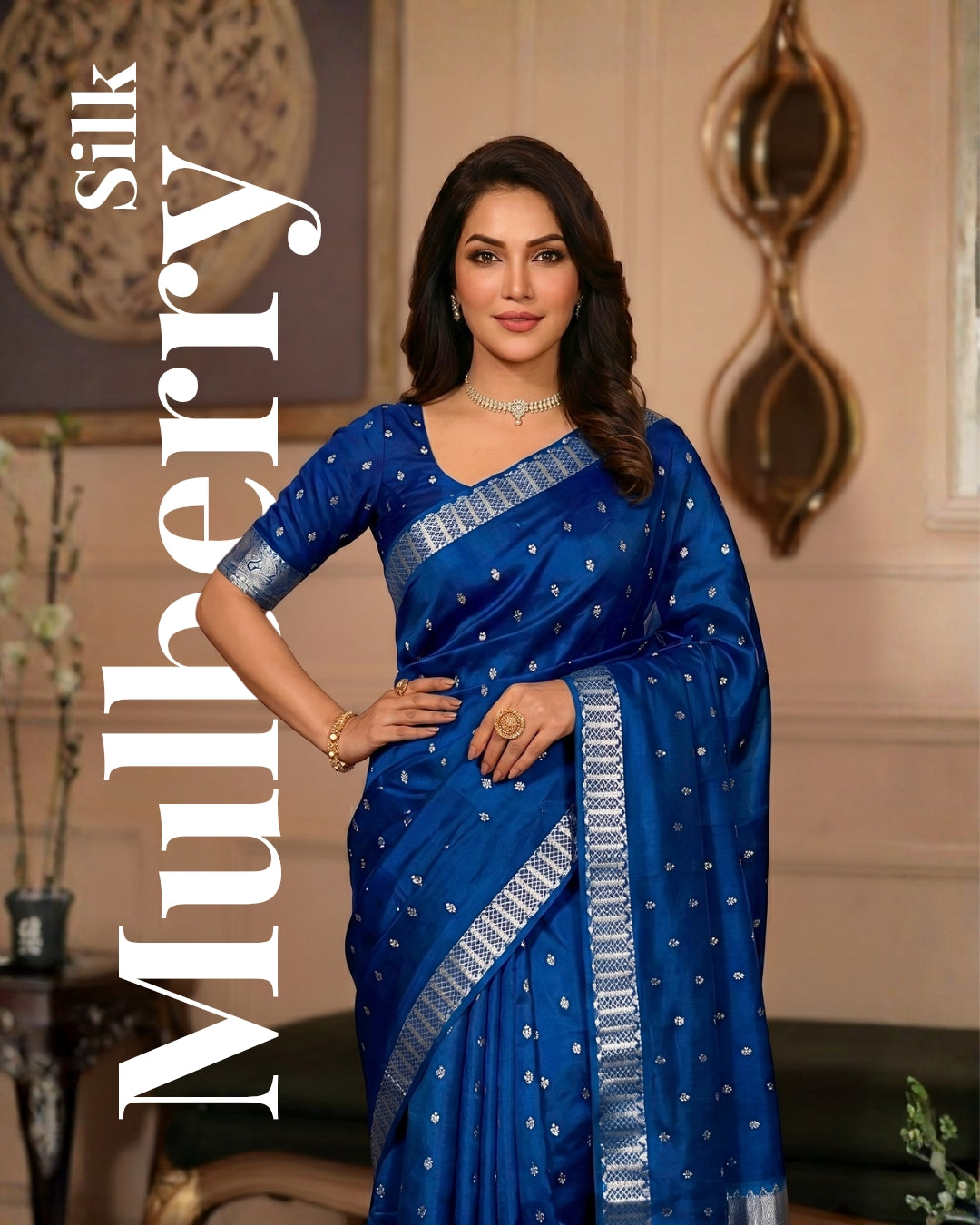Raw mulberry silk mekhela sador - Midnight Blue