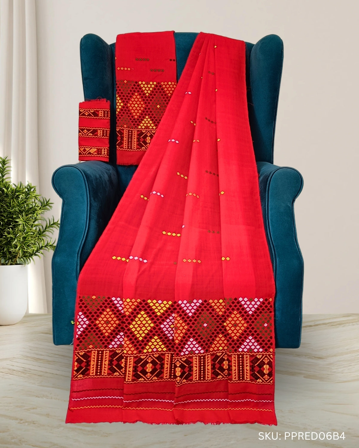 Red padmini cotton Mising mekhela chadar