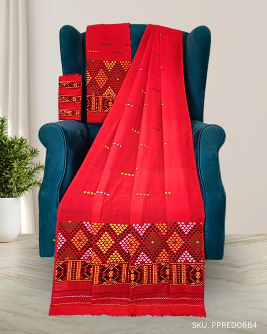 Red padmini cotton Mising mekhela chadar