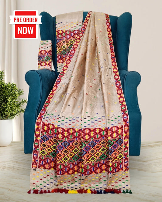 Tussar silk mekhela sador in Mising tribal design (Pre-order available)