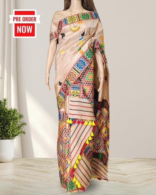 Tussar silk mekhela sador in Mising tribal design (Pre-order available)