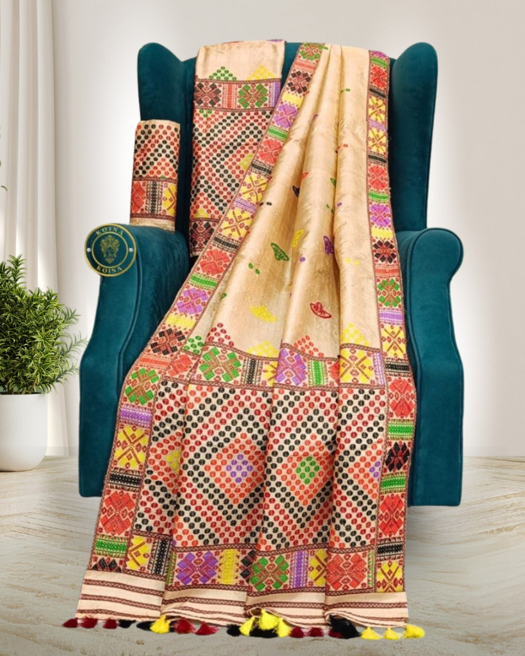 Ready to wear Tussar Silk Mising design Mekhela sador - Mising traditional dress - Mising handloom