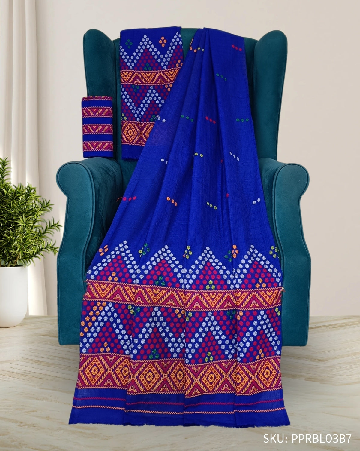 Royal blue padmini cotton Mising mekhela chadar