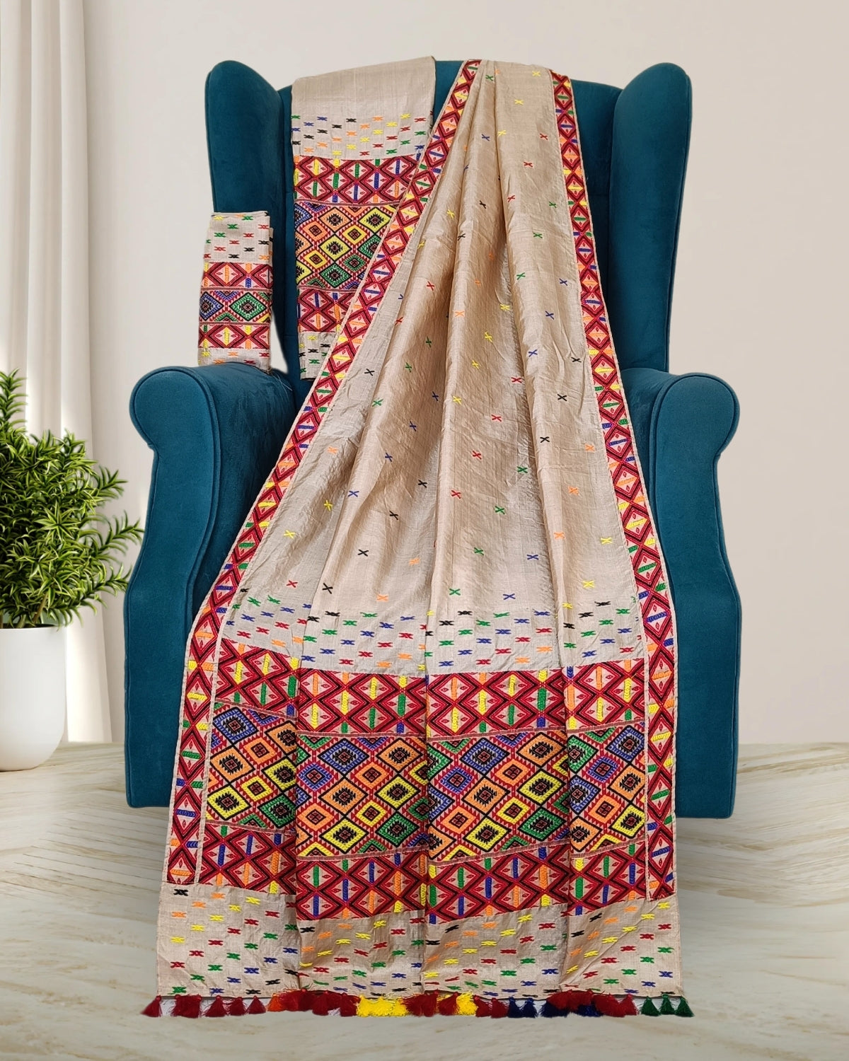 Tussar silk mekhela sador in Mising tribal design (Pre-order available)
