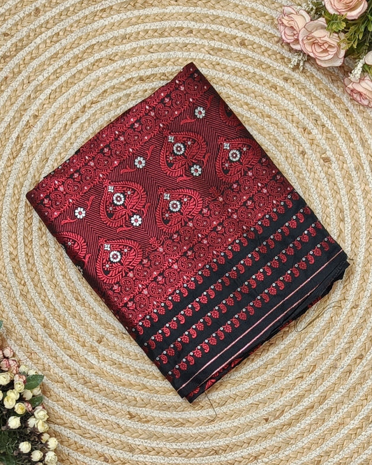 Semi paat mekhela sador - Black
