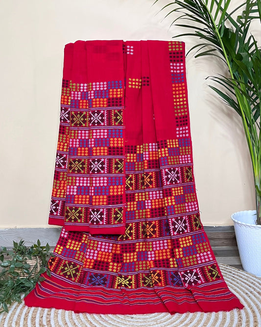 Red padmini cotton Mising mekhela sador