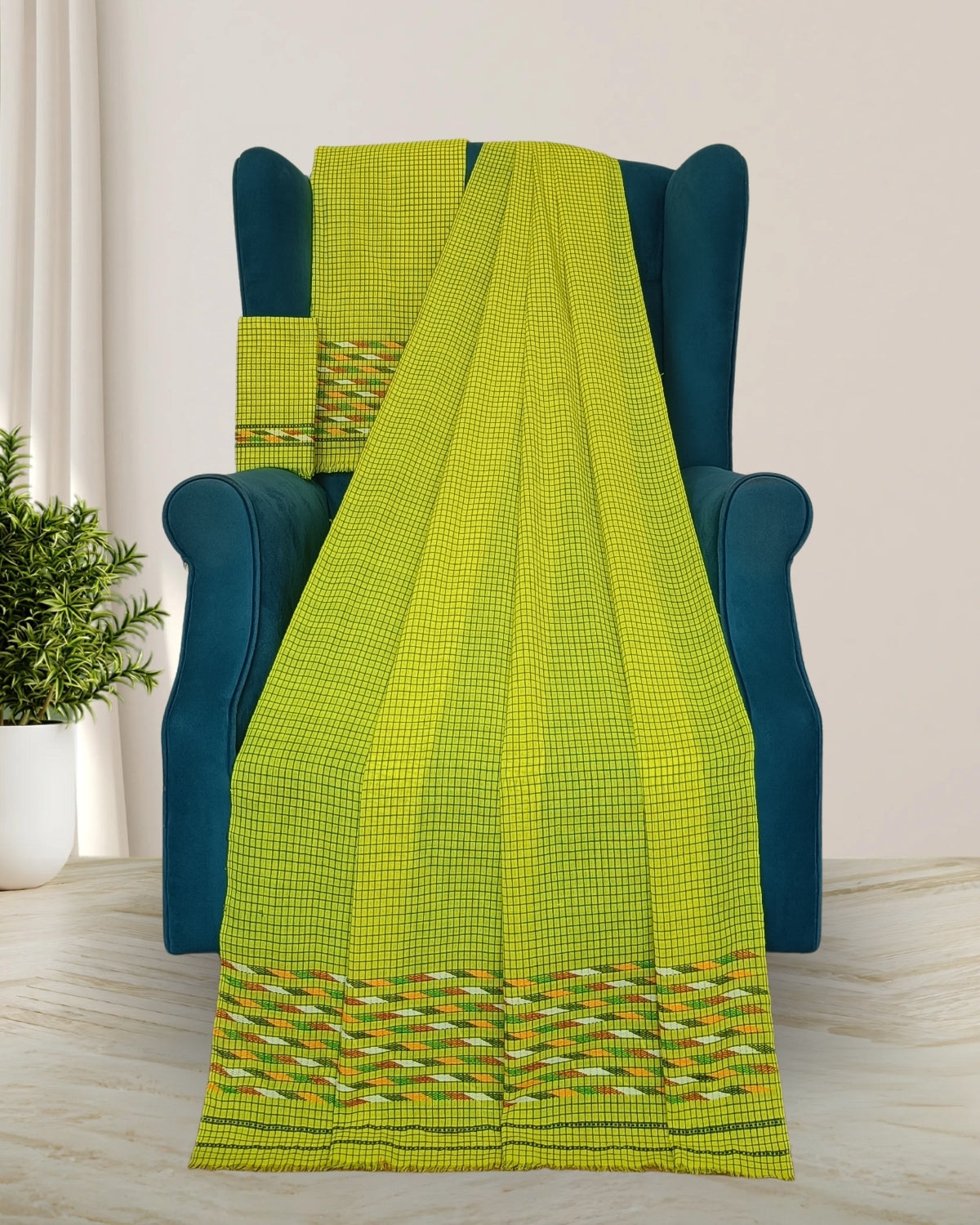 Pajok design Mising mekhela sador - Yellow