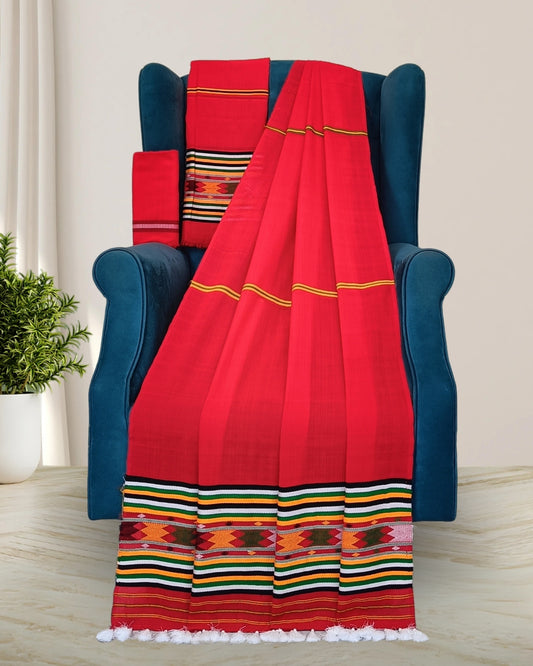 Ribi design padmini cotton Mising mekhela sador- Red