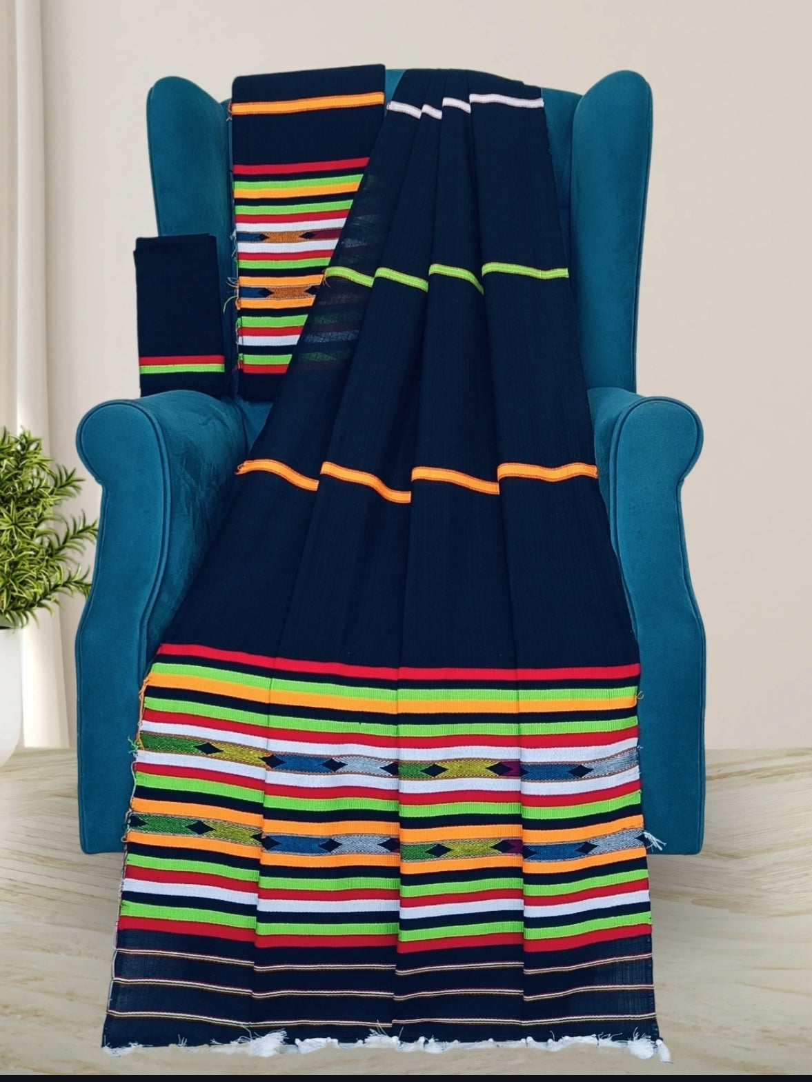 Ribi design Mising mekhela chadar - Black