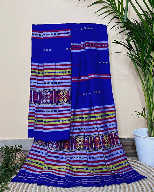 Ribi design Mising mekhela sador - Royal blue