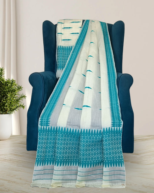 Semi nuni mekhela sador with fix border Aronai design - White