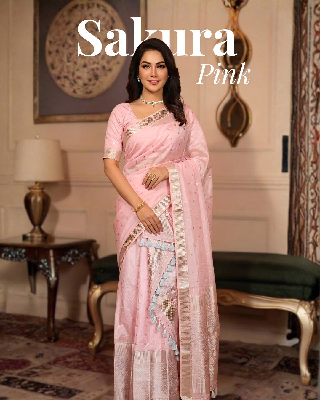 Raw mulberry silk mekhela sador - Pastel pink