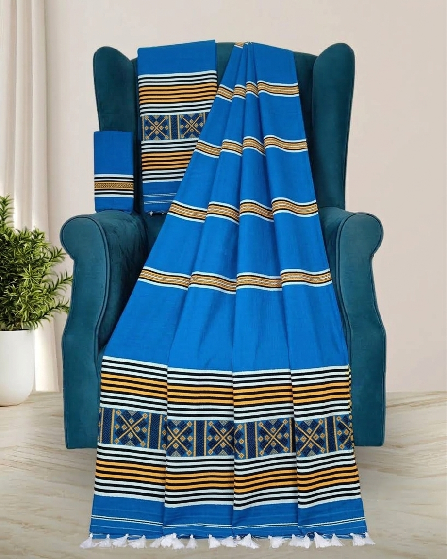 Ribi design Mising mekhela sador - Blue
