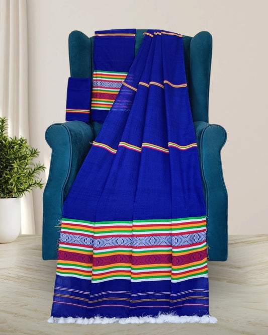Ribi design padmini cotton Mising mekhela sador - Blue